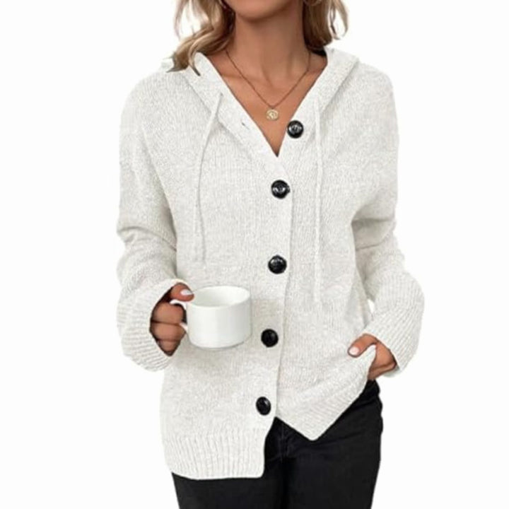 Women's Winter Hooded Cardigan Relaxed-Fit Button-Front Knit Sweater