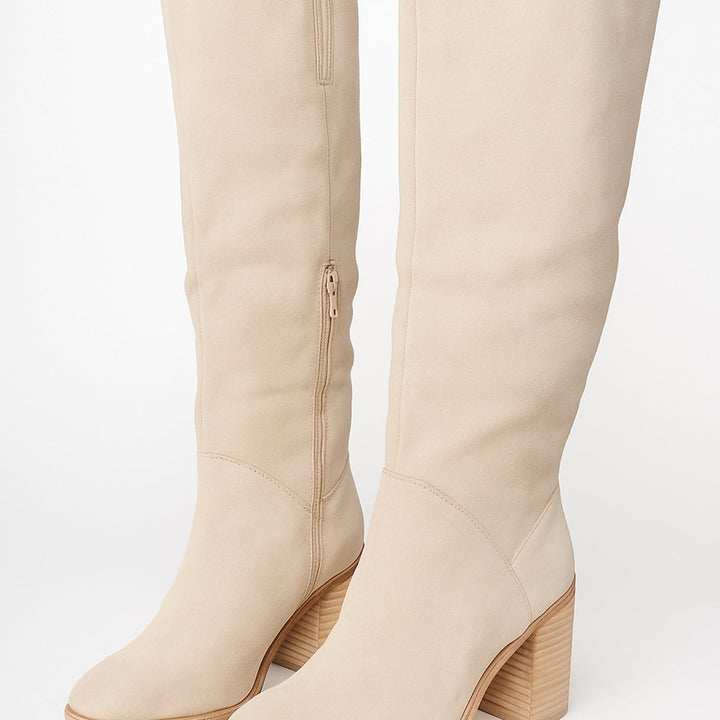Women's Winter Tall Knee-High Boots Block Heel Suede-Look