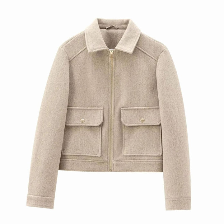 Women's Wool Zip-Up Cropped Bomber Jacket - Khaki