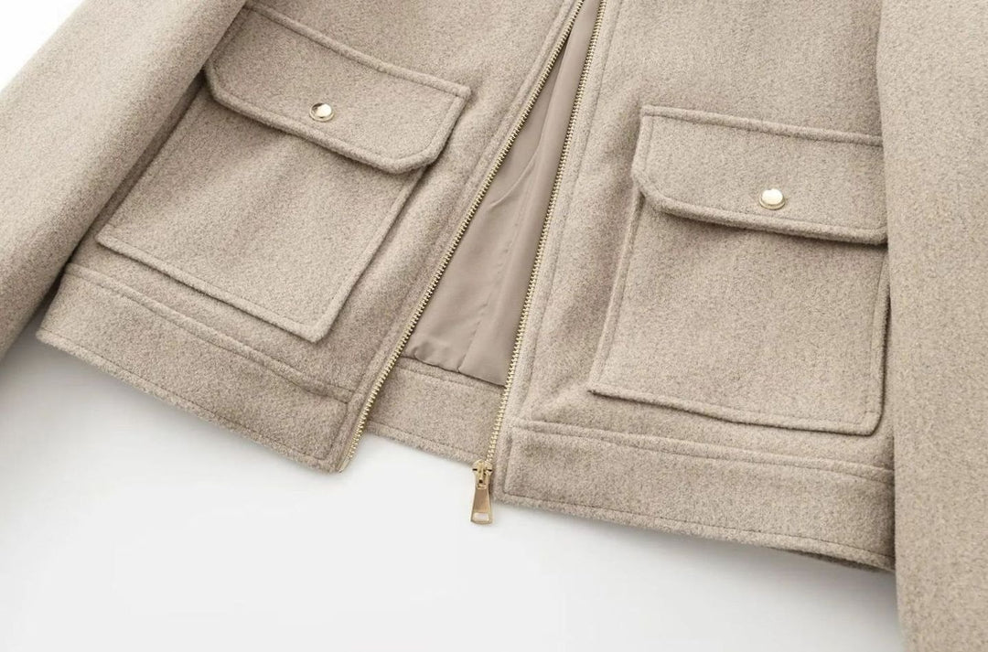 Women's Wool Zip-Up Cropped Bomber Jacket