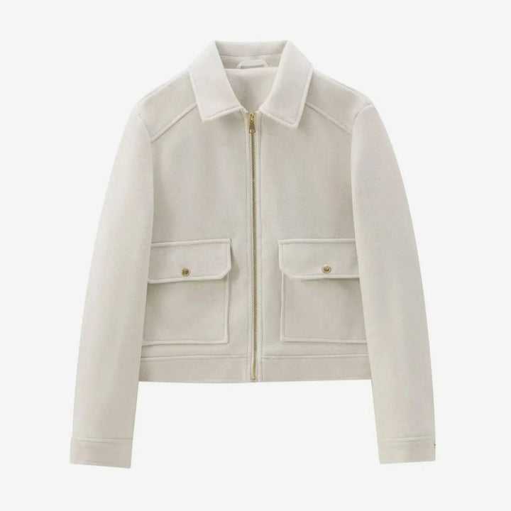 Women's Wool Zip-Up Cropped Bomber Jacket - White