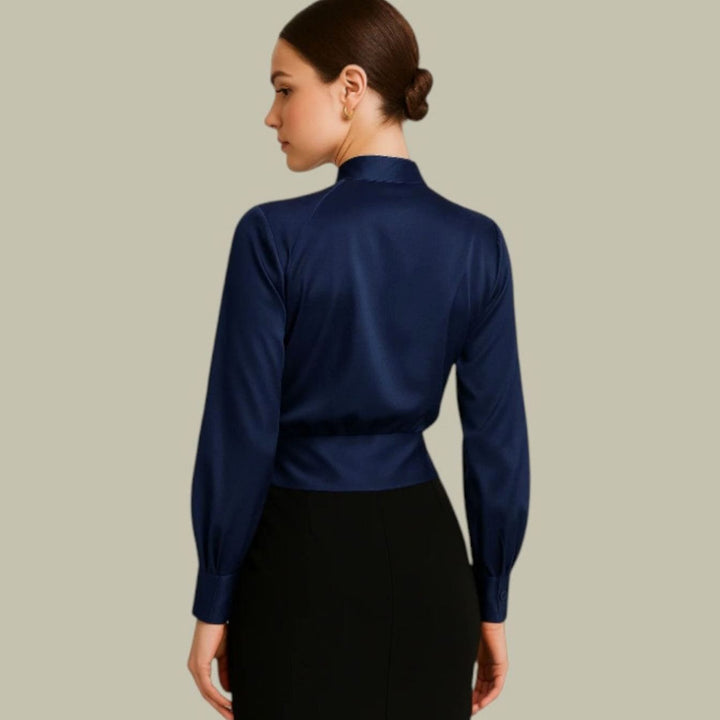 Women's Wrap-Front Long-Sleeve Satin Blouse