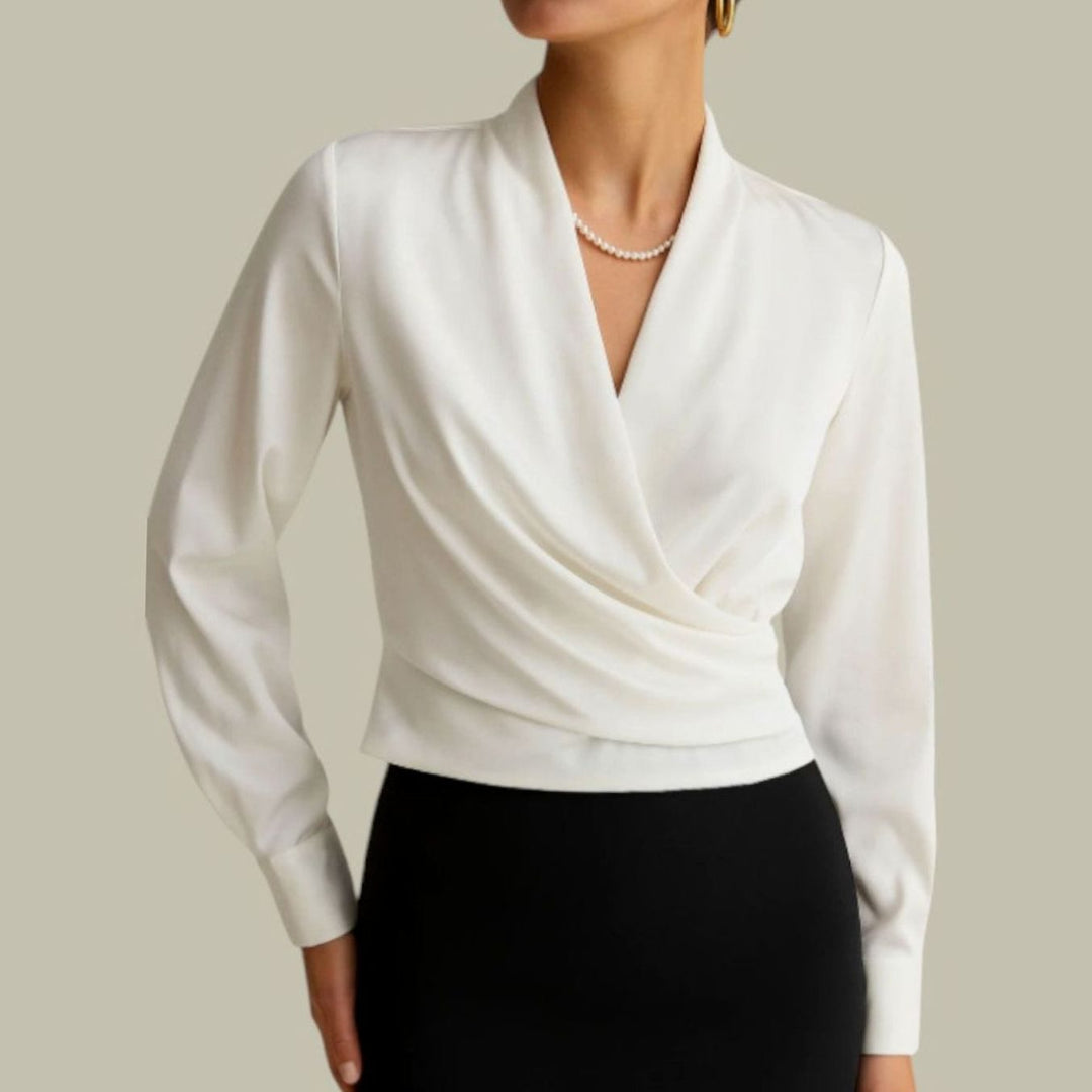 Women's Wrap-Front Long-Sleeve Satin Blouse - White