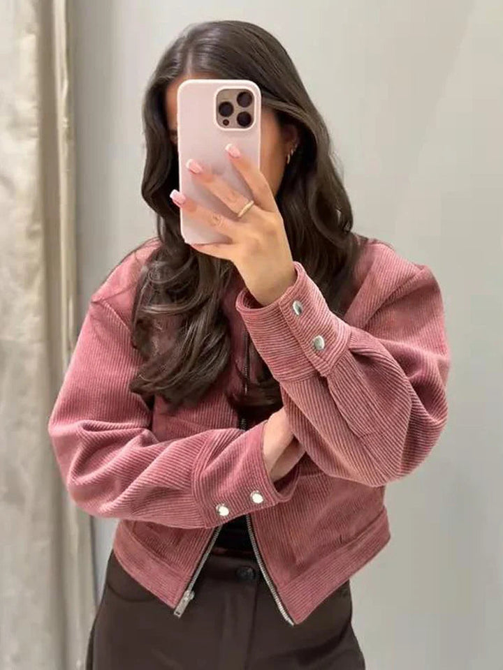 Megan | Women's Cropped Zip Up Bomber Jacket Luvy Boutique