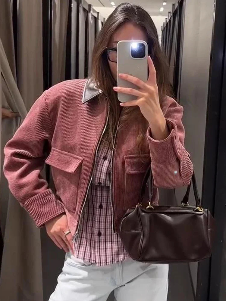 Megan | Women's Cropped Zip Up Bomber Jacket Luvy Boutique