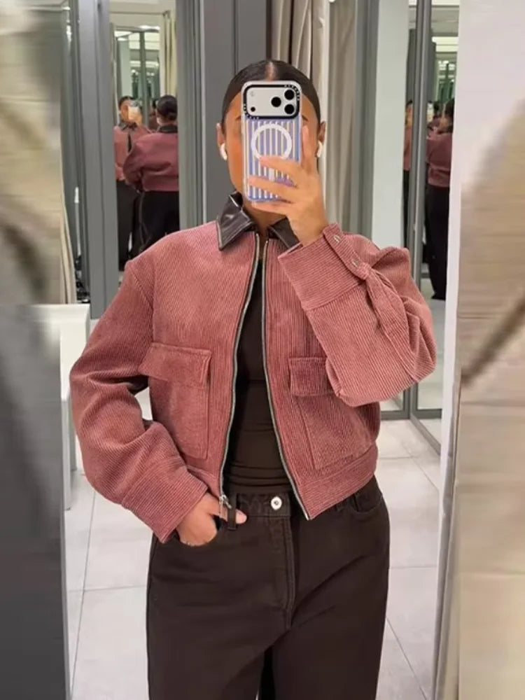 Megan | Women's Cropped Zip Up Bomber Jacket Luvy Boutique
