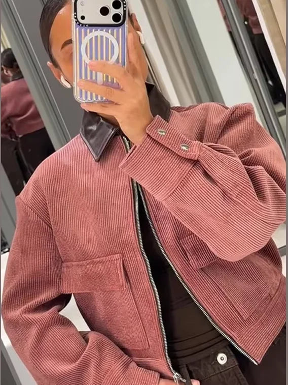 Megan | Women's Cropped Zip Up Bomber Jacket Luvy Boutique