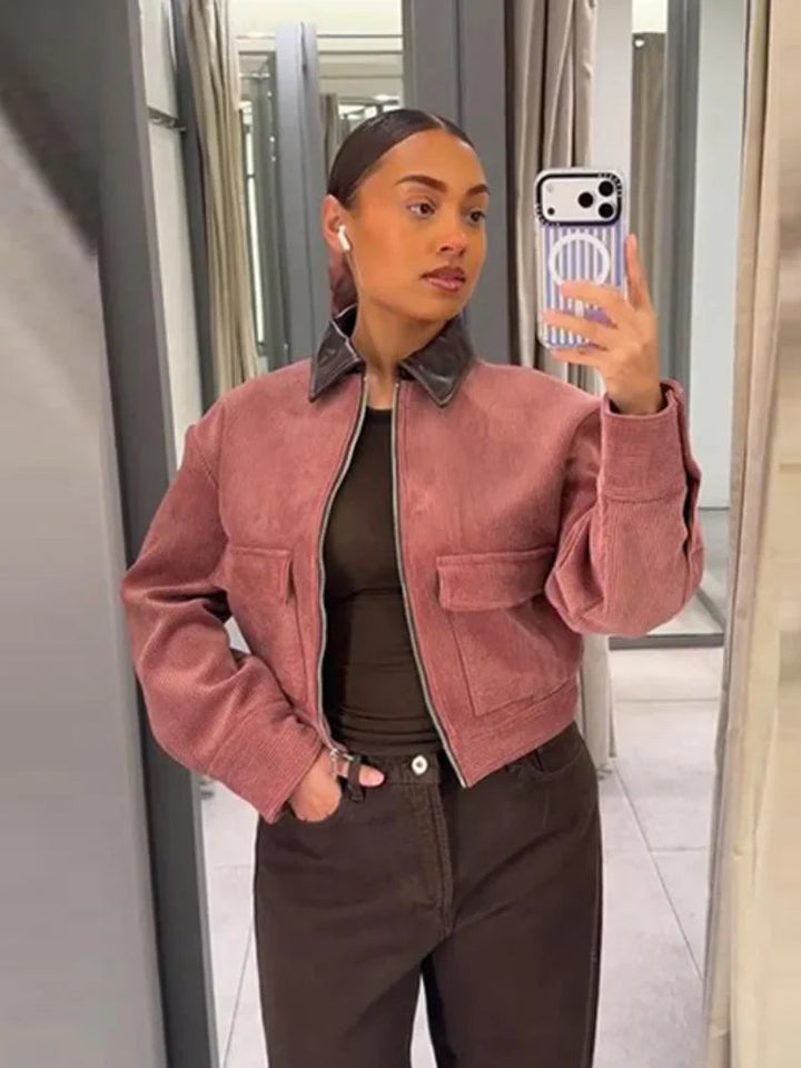 Megan | Women's Cropped Zip Up Bomber Jacket Luvy Boutique