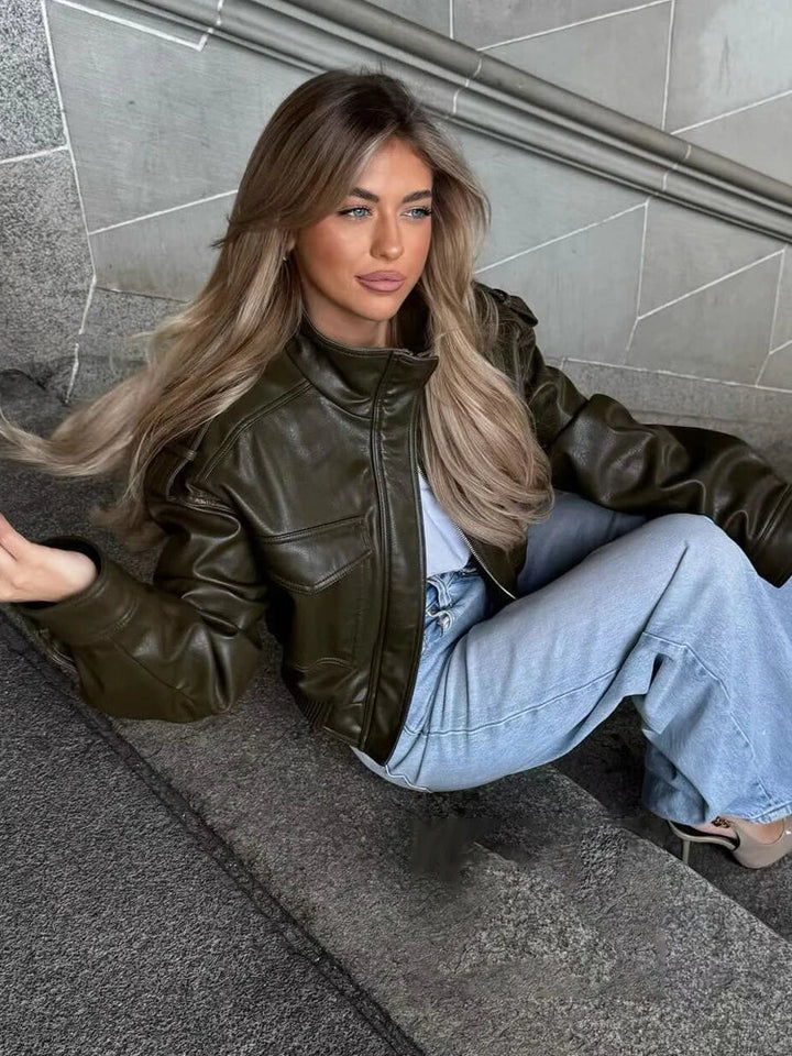 Lauren | Women's Zip Up Biker Style Jacket Luvy Boutique
