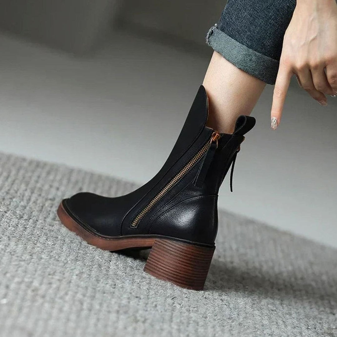 Women's Zip-Up Block Heel Boots Chunky Heel Ankle Boots