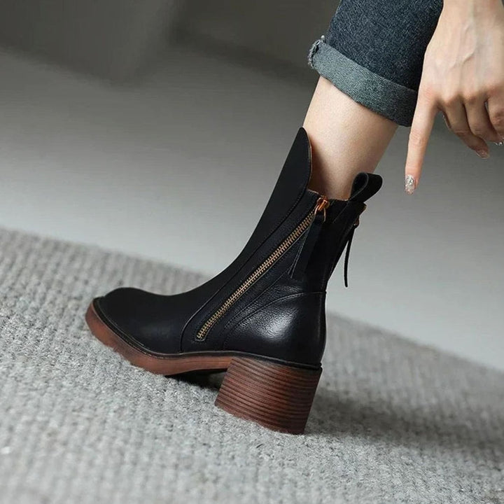 Women's Zip-Up Block Heel Boots Chunky Heel Ankle Boots