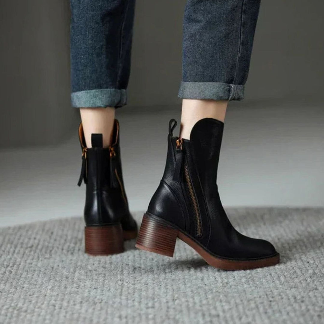 Women's Zip-Up Block Heel Boots Chunky Heel Ankle Boots