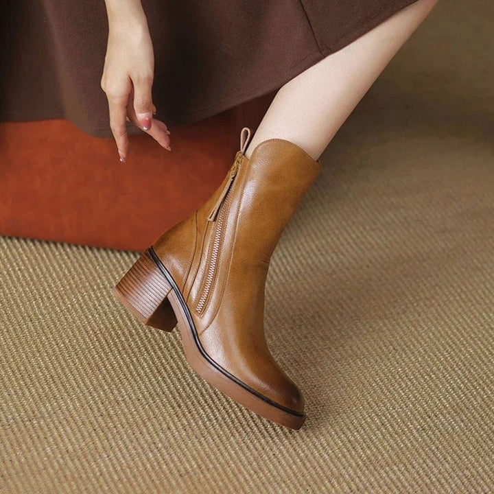 Women's Zip-Up Block Heel Boots Chunky Heel Ankle Boots