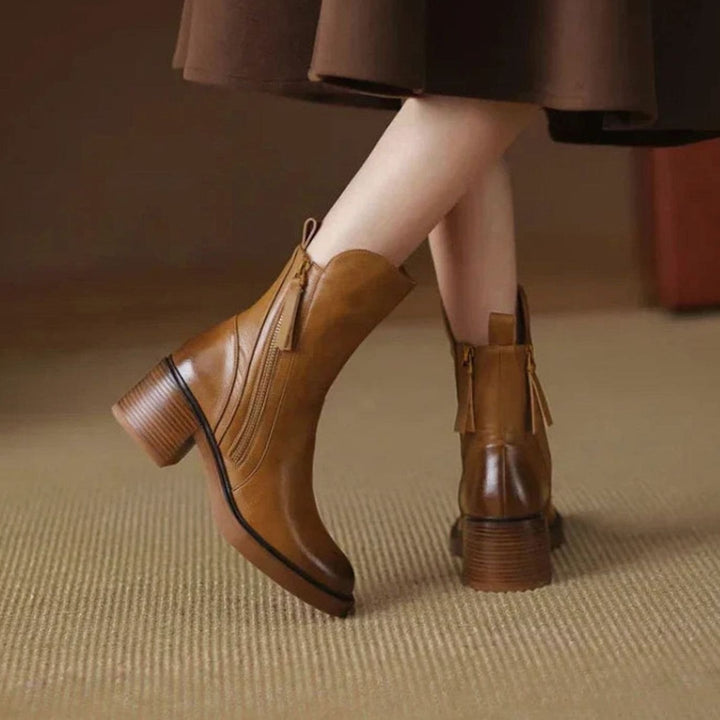 Women's Zip-Up Block Heel Boots Chunky Heel Ankle Boots