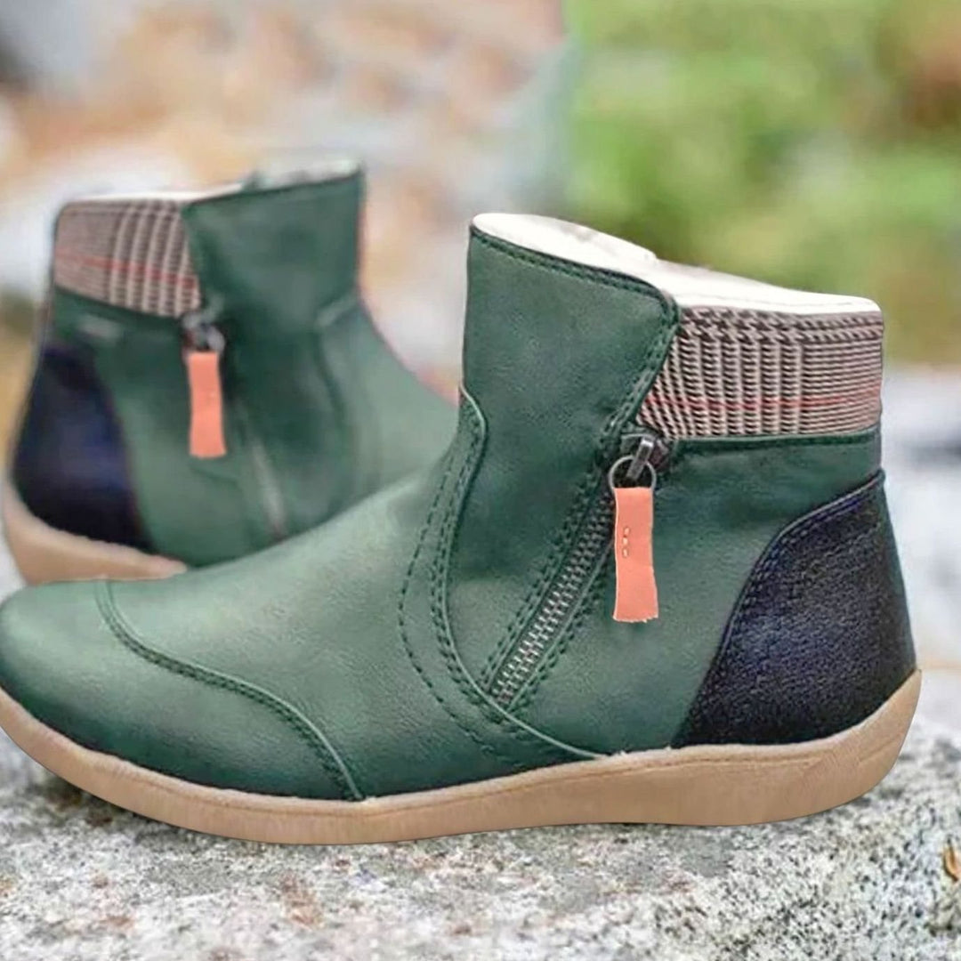 Women's Zip-Up Leather-Finish Flat Ankle Boots - Green