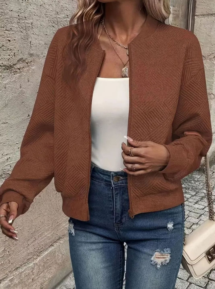 Women's Zip-Up Long Sleeve Cardigan Bomber Jacket