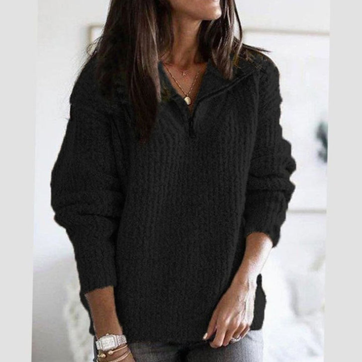 Women's Zip-Up Ribbed Sweater Cozy Quarter-Zip Knit Pullover
